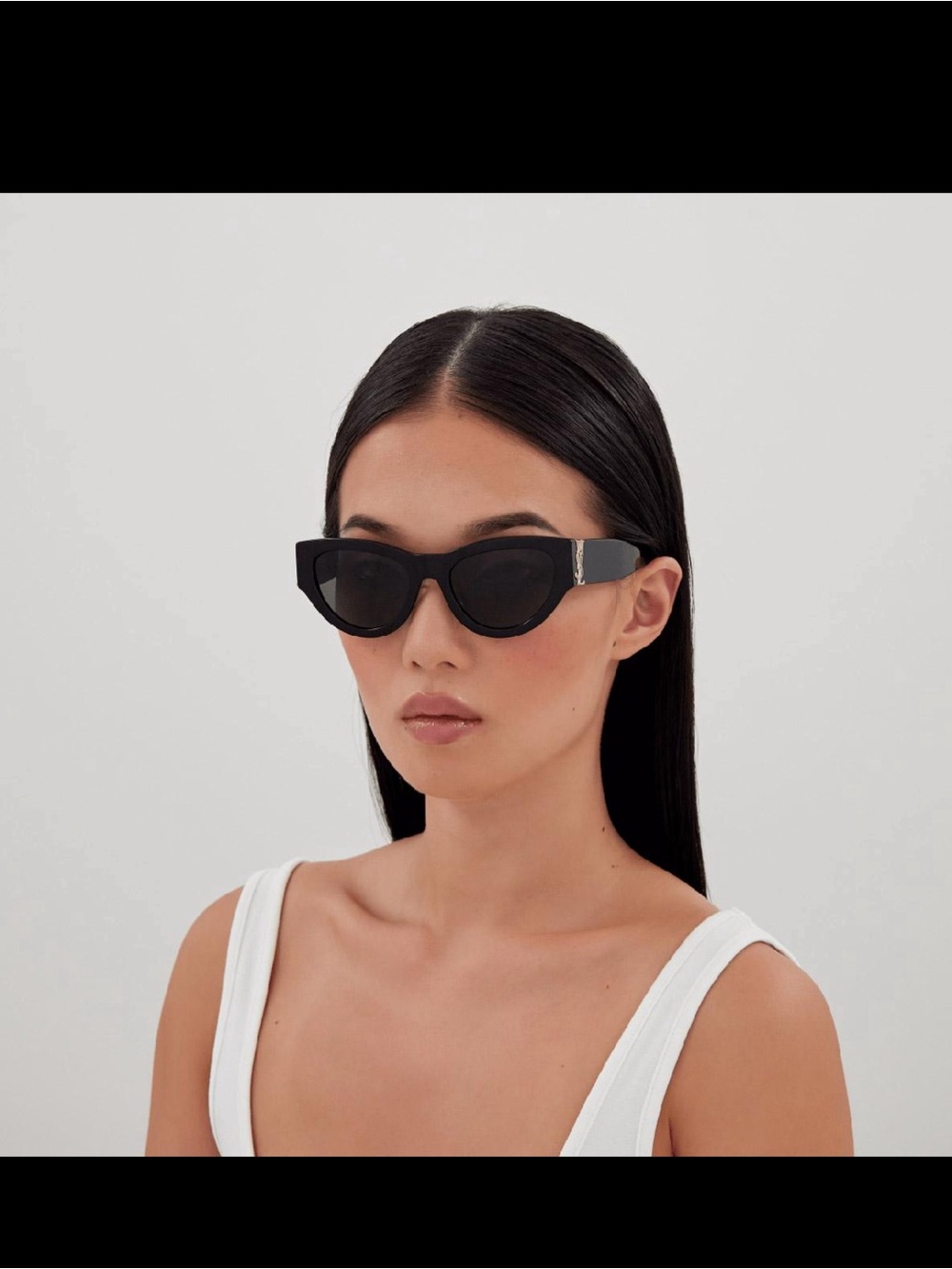 Black Oversized Cat Eye Sunglasses Gold Logo Detail 53mm quiet-luxury